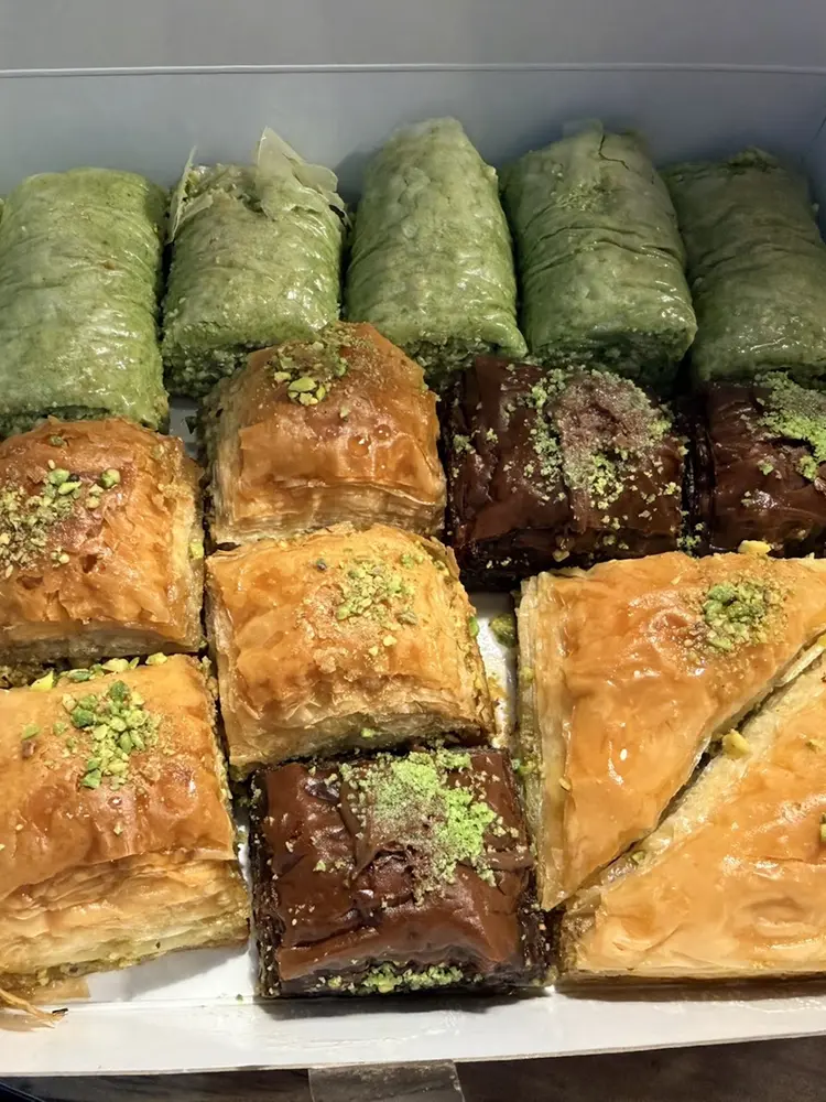 Boxed baklava selection at Istanbul Cakes and Baklavas