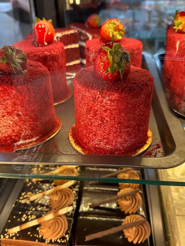 Red velvet minis in the display case